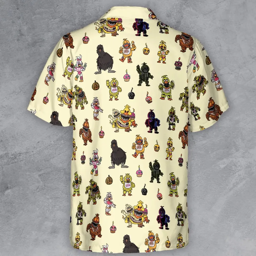 Chica Chicken Five Nights at Freddy's Pattern Button Down Shirt - 3