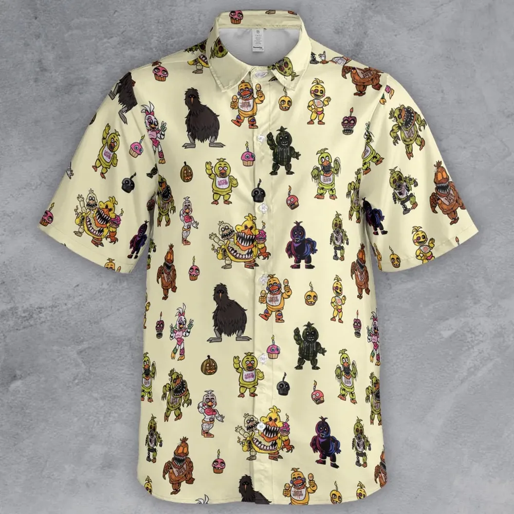 Chica Chicken Five Nights at Freddy's Pattern Button Down Shirt - 2