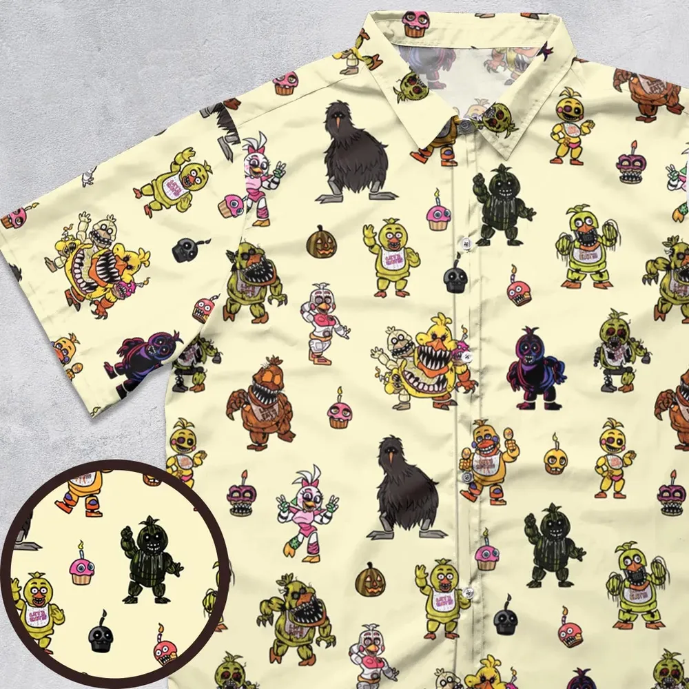 Chica Chicken Five Nights at Freddy's Pattern Button Down Shirt - 1