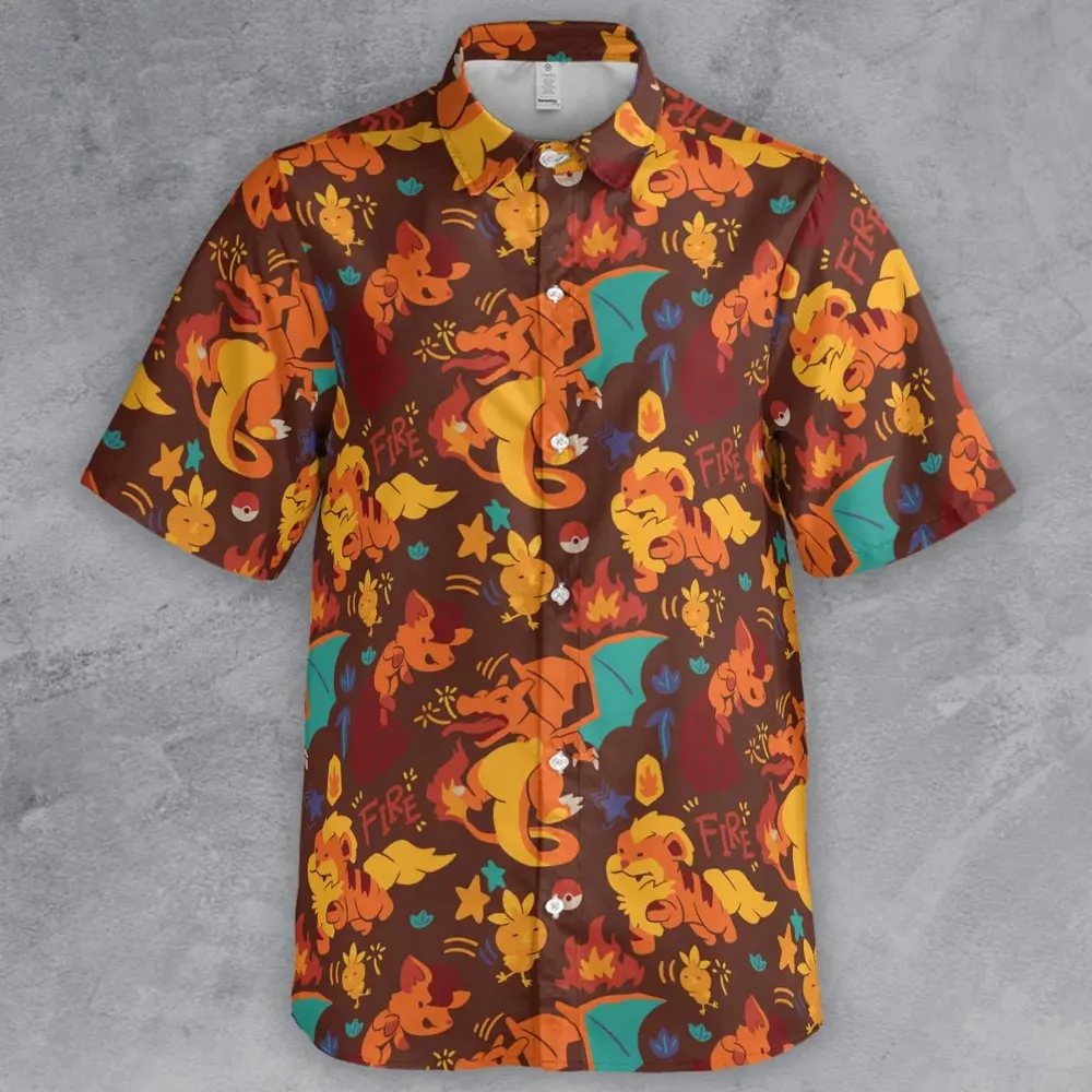 Charizard Arcanine Torchic Fire Pokemon Button Down Shirt - 2