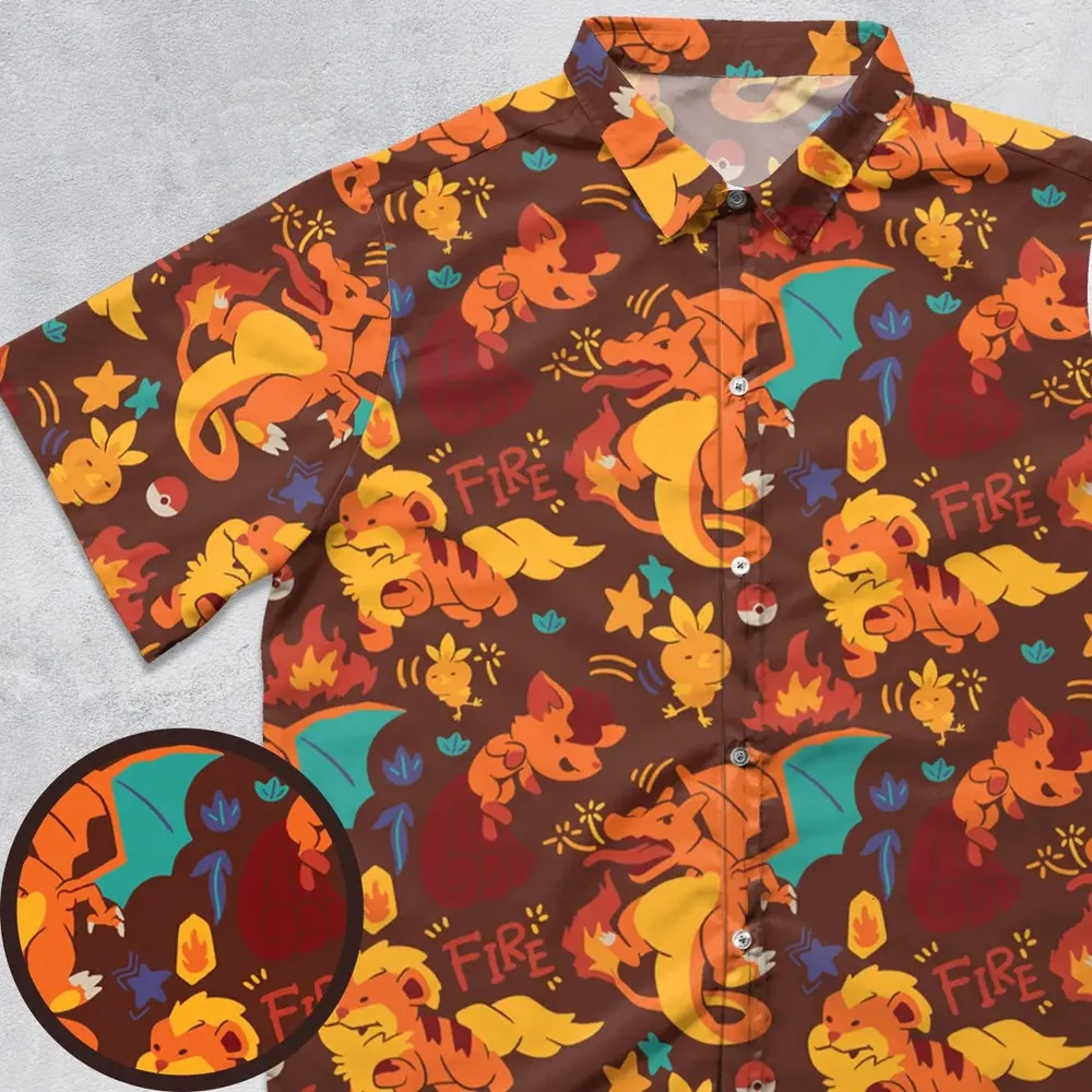 Charizard Arcanine Torchic Fire Pokemon Button Down Shirt - 1