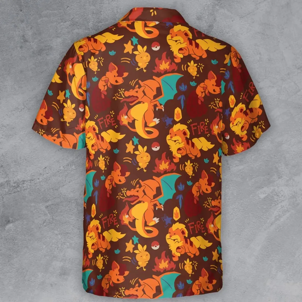 Charizard Arcanine Torchic Fire Pokemon Button Down Shirt - 3