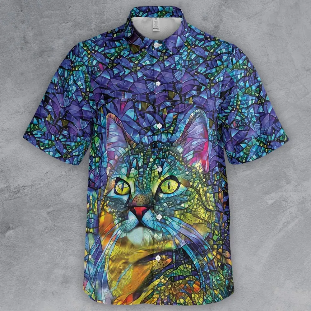 Cat Stained Glass Button Down Shirt - 2