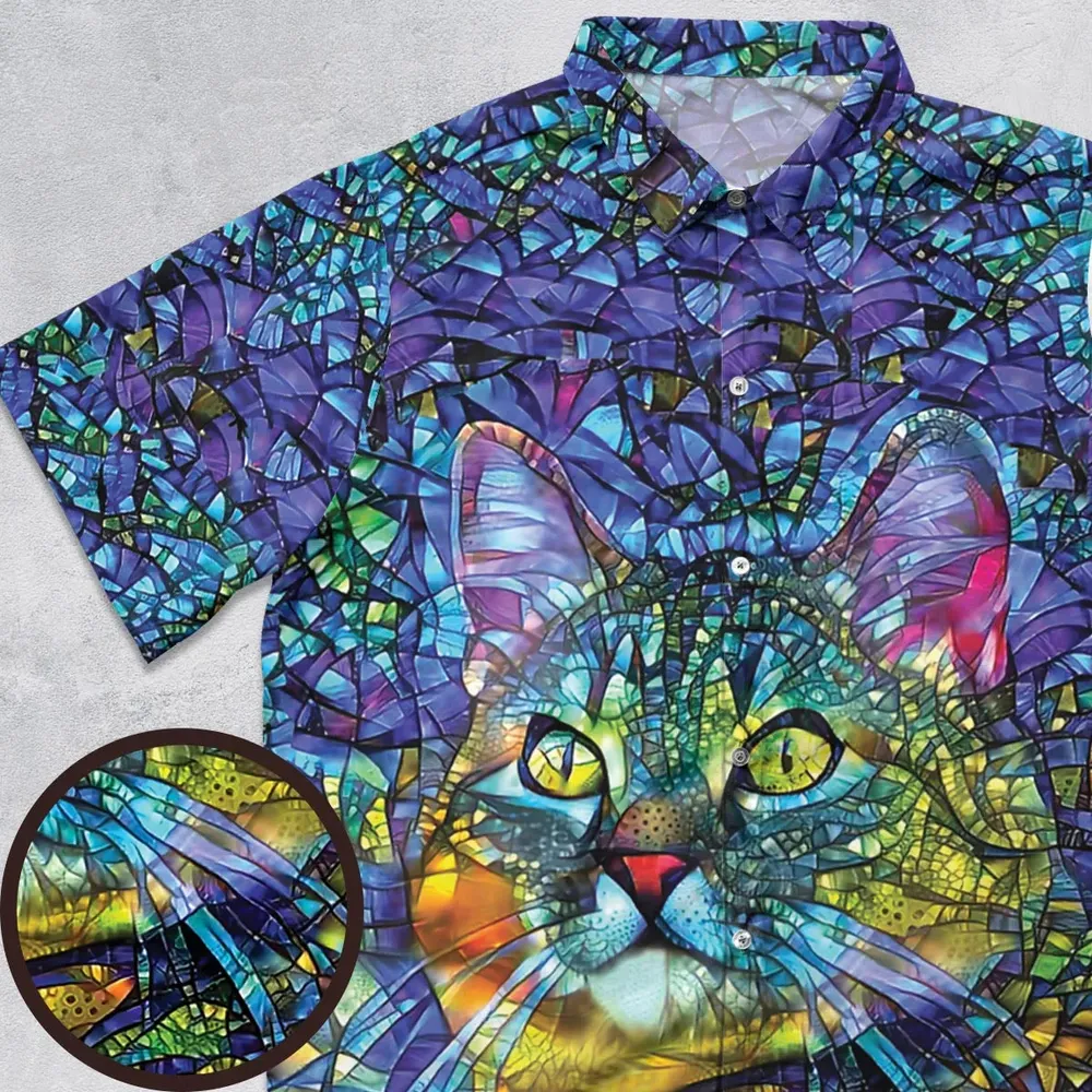 Cat Stained Glass Button Down Shirt - 1