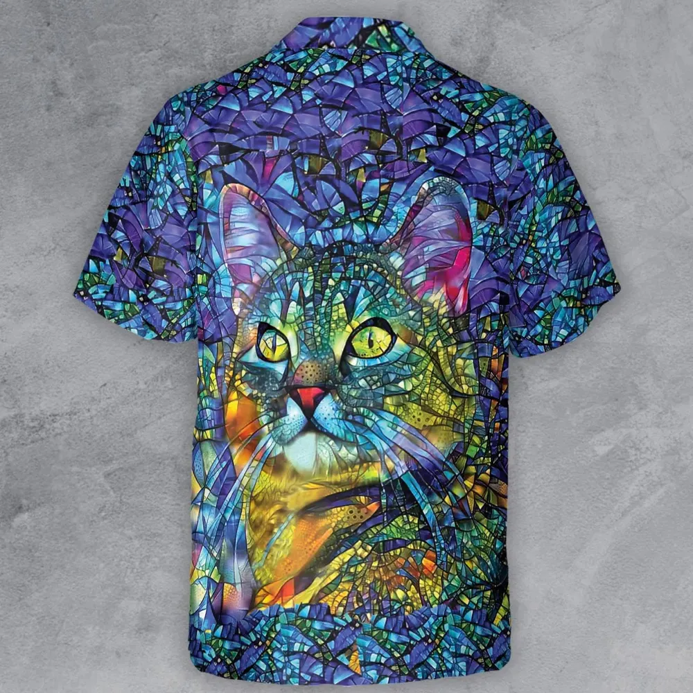 Cat Stained Glass Button Down Shirt - 3