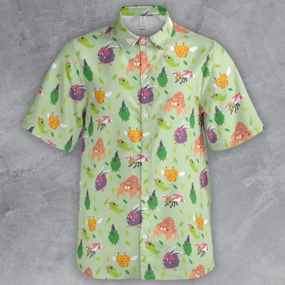 Bug Type Pokemon Pattern Button Down Shirt - 2