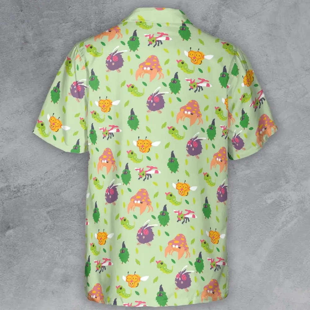 Bug Type Pokemon Pattern Button Down Shirt - 3