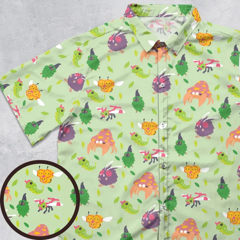 Bug Type Pokemon Pattern Button Down Shirt - 1