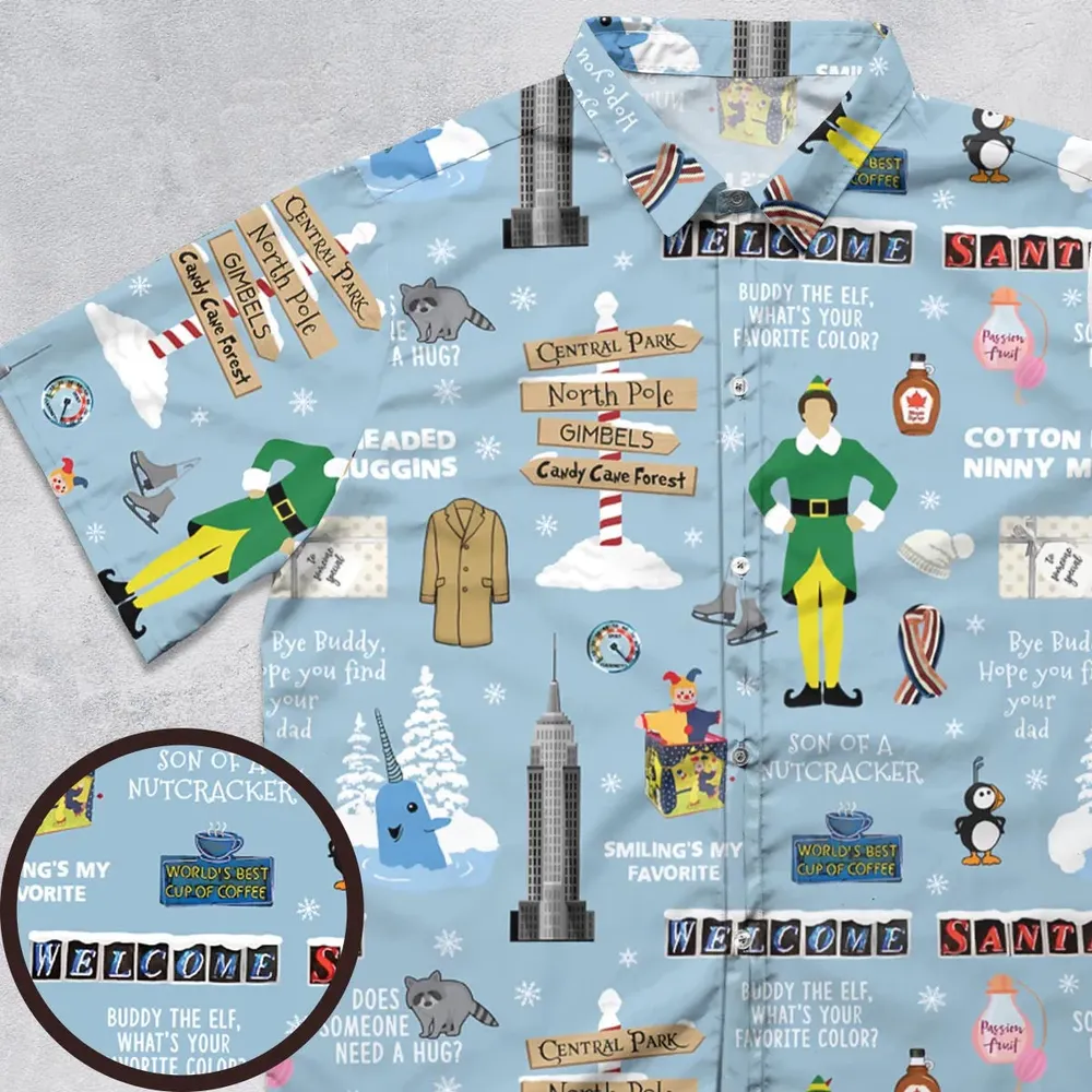 Buddy the ELF Quotes Christmas Button Down Shirt - 1