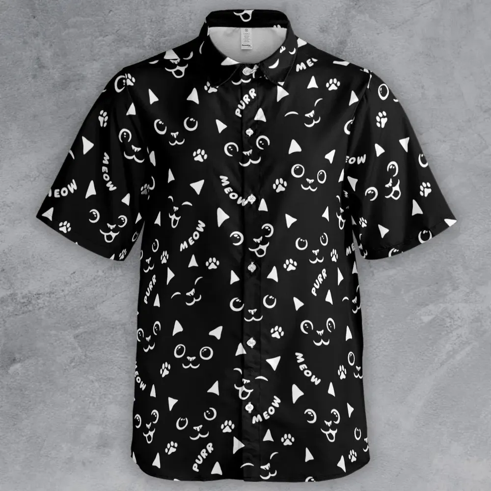 Black Cats Pattern Button Down Shirt - 2