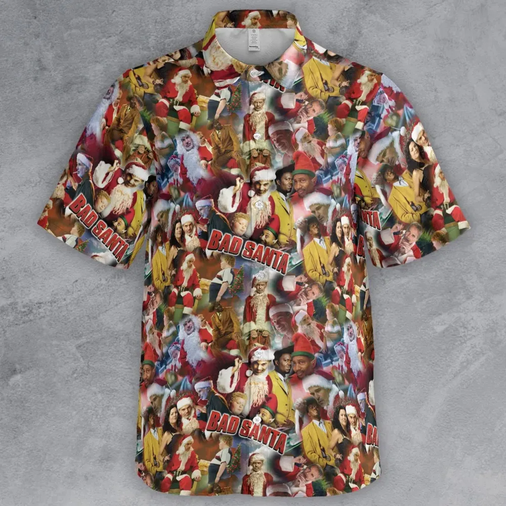 Bad Santa Pattern Button Down Shirt - 2