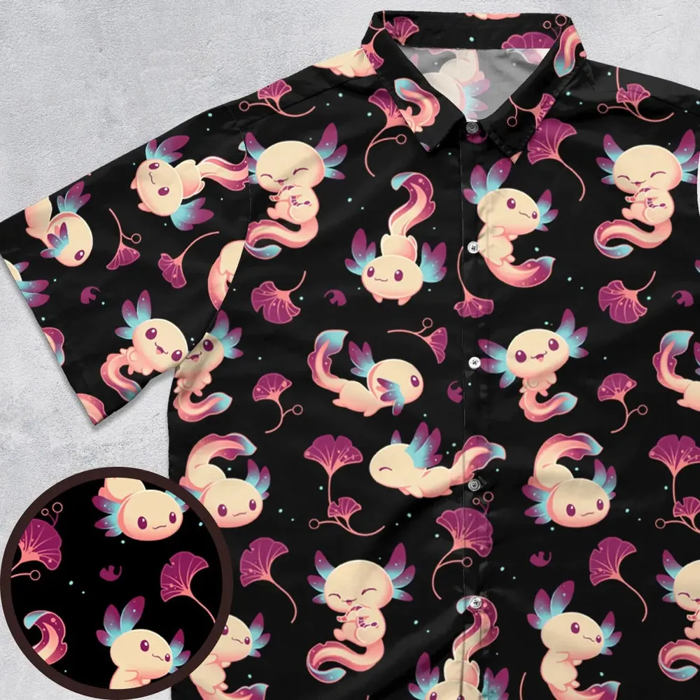 Axolotl Wonders Cute Salamanders Pattern Button Down Shirt - 1