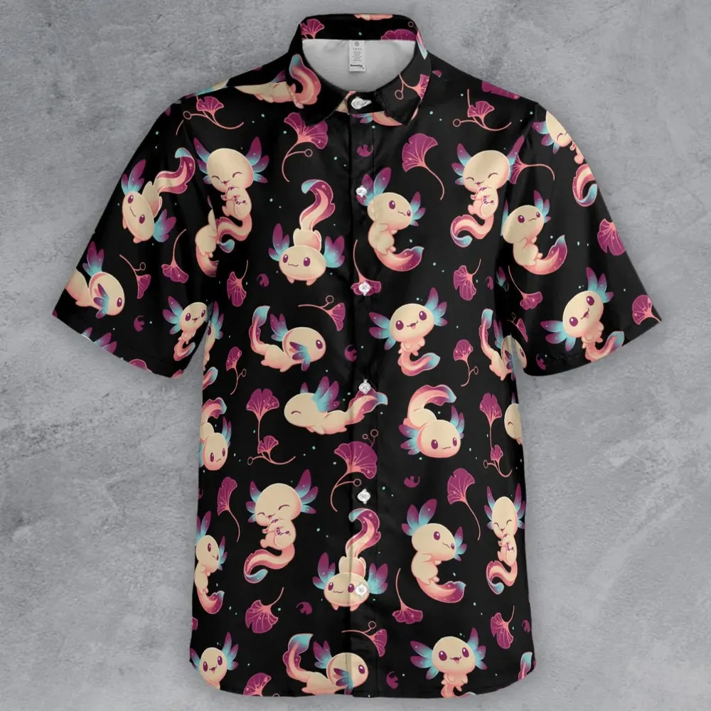 Axolotl Wonders Cute Salamanders Pattern Button Down Shirt - 2