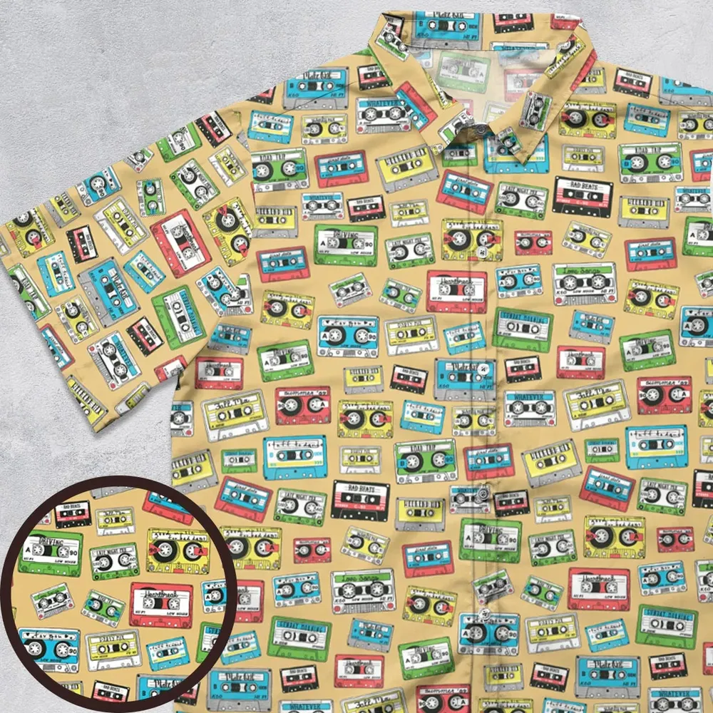80s Playlist Pattern Button Down Shirt - 1