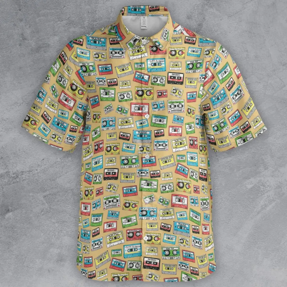 80s Playlist Pattern Button Down Shirt - 2