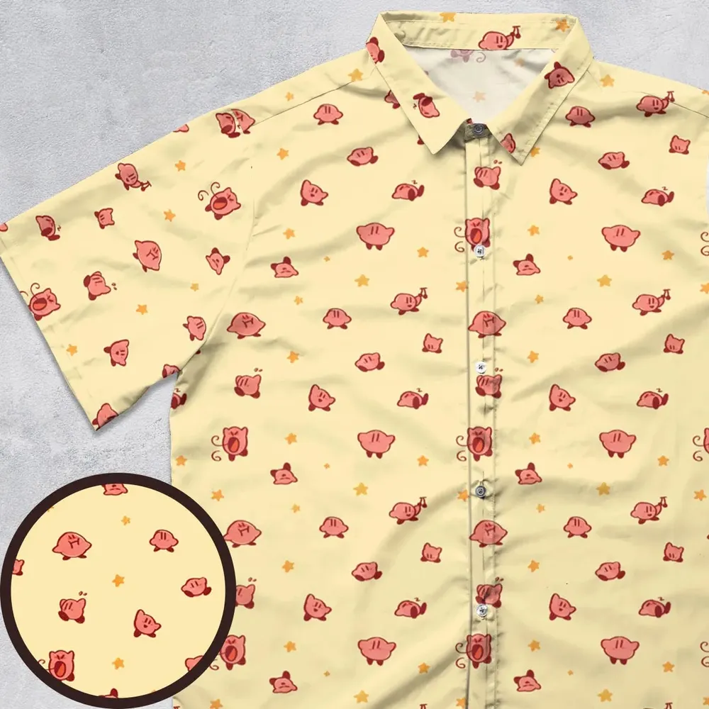 Nintendo Kirby Pattern Button Down Shirt - 1