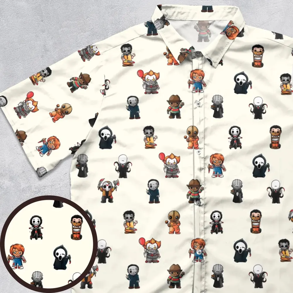 Horror Movies Characters Pattern Button Down Shirt - 1
