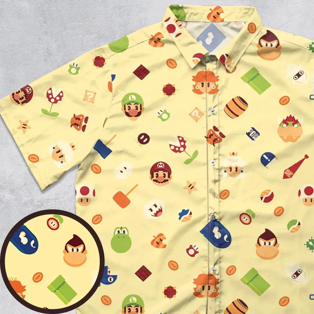 Mario and Friends Pattern Button Down Shirt - 1