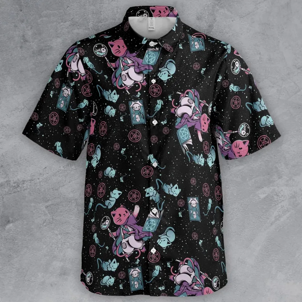 Necromancer Cat Pattern Button Down Shirt - 2