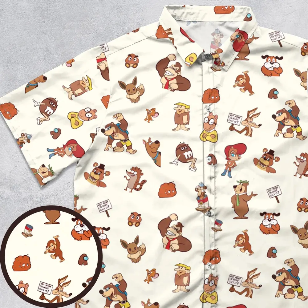 Famous Cartoon Characters in Brown Button Down Shirt - 1