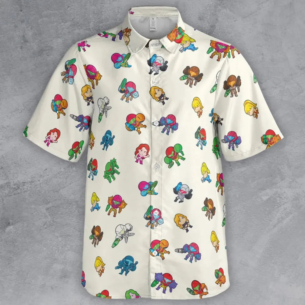 The Many Suits Of Samus Metroid Pattern Button Down Shirt - 2