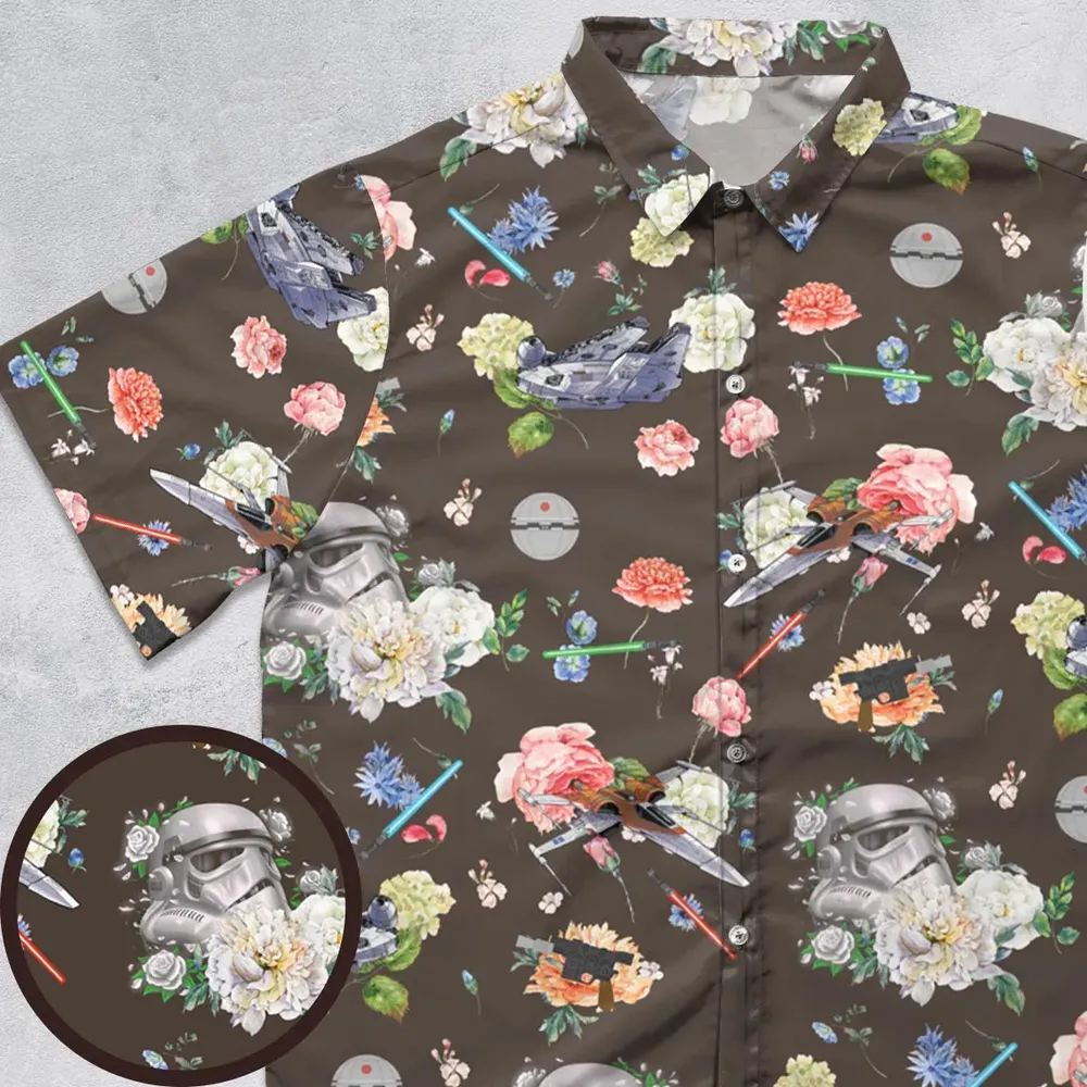 Stormtrooper Flower Vintage Pattern Button Down Shirt - 1