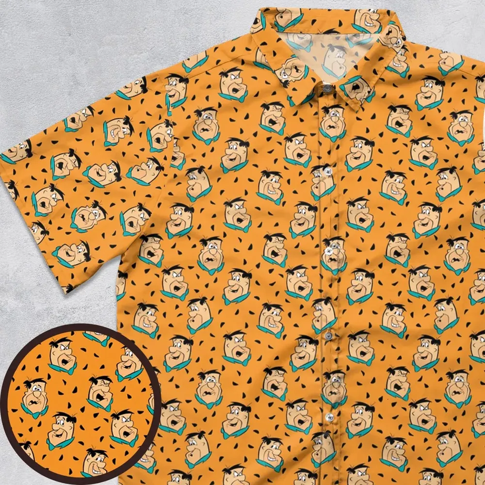 Fred Flintstone Expressions Pattern Button Down Shirt - 1
