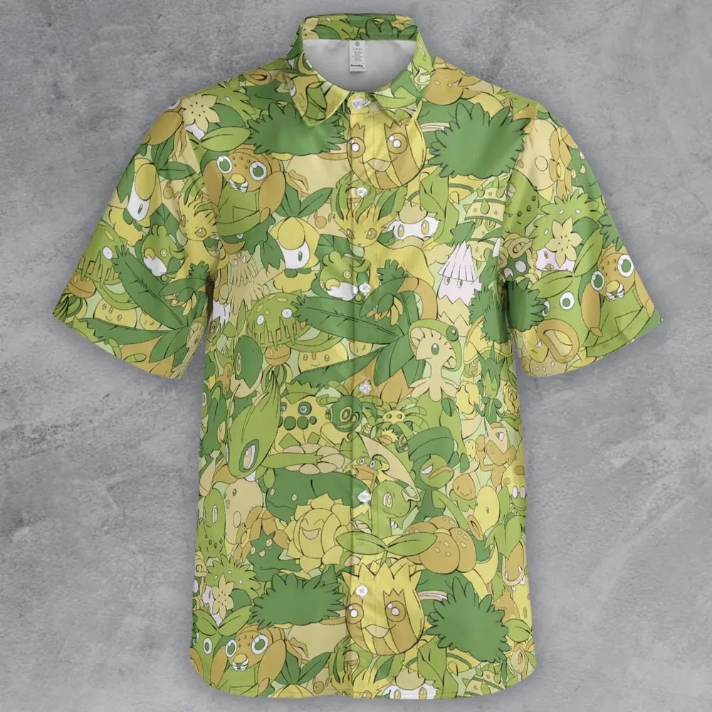 Grass Pokemon Pattern Button Down Shirt - 2