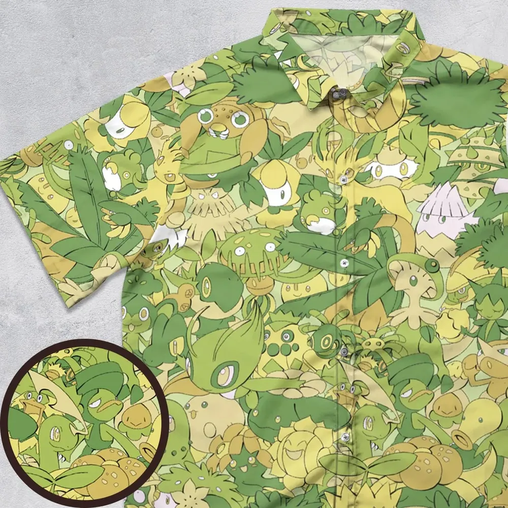 Grass Pokemon Pattern Button Down Shirt - 1