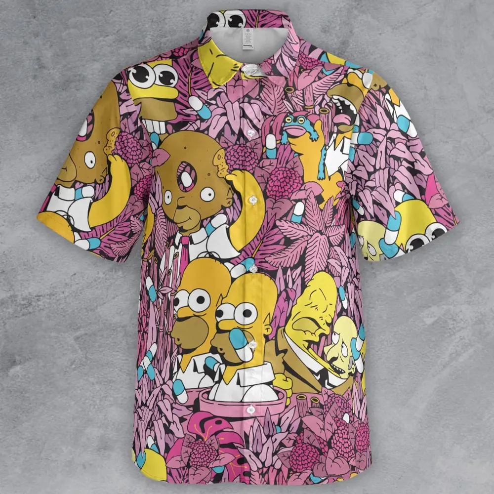 Homer Simpson In Flower Bush The Simpsons Button Down Shirt - 2