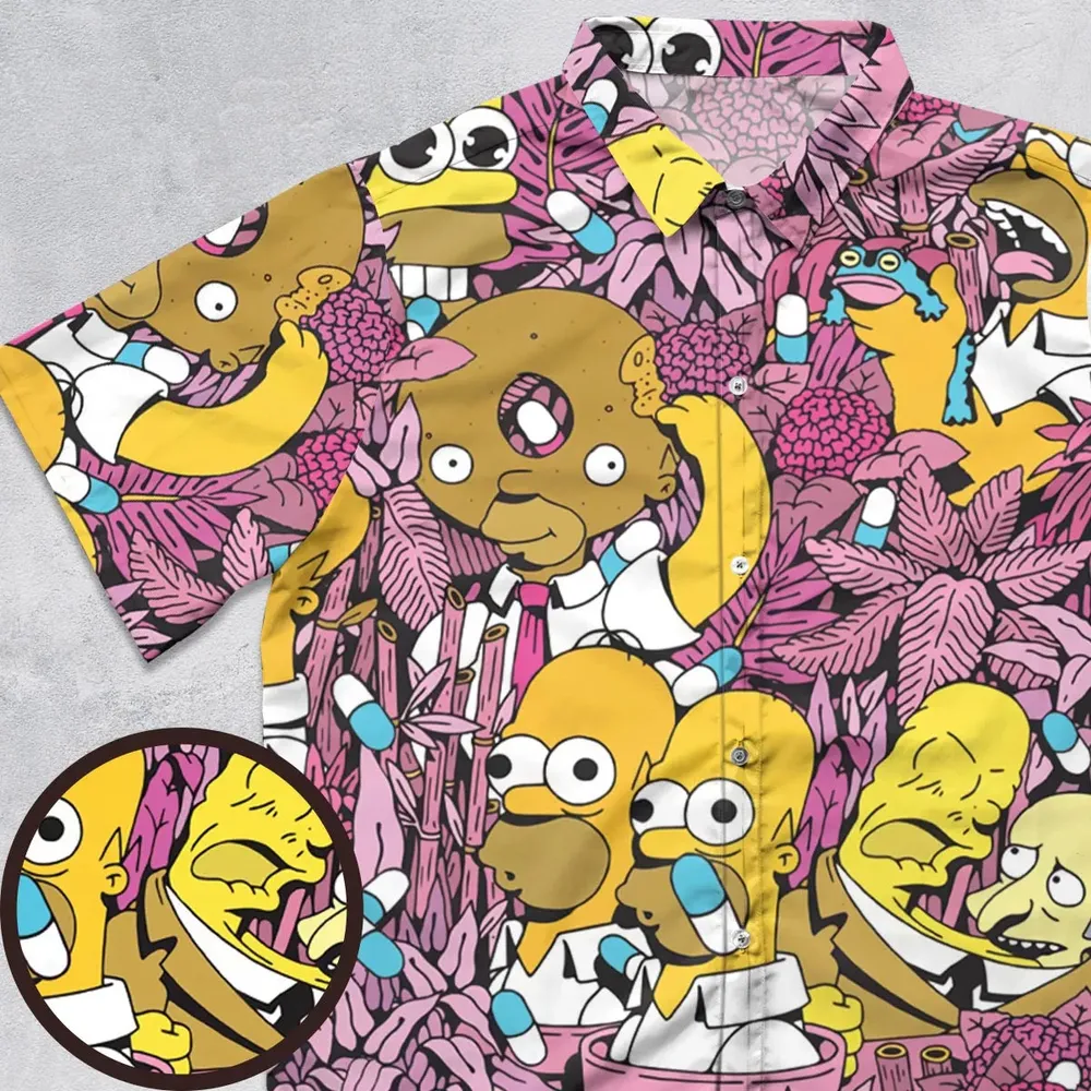 Homer Simpson In Flower Bush The Simpsons Button Down Shirt - 1