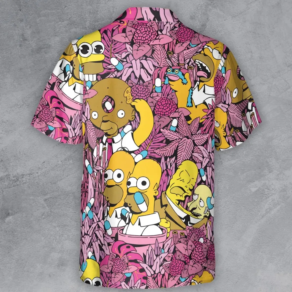Homer Simpson In Flower Bush The Simpsons Button Down Shirt - 3