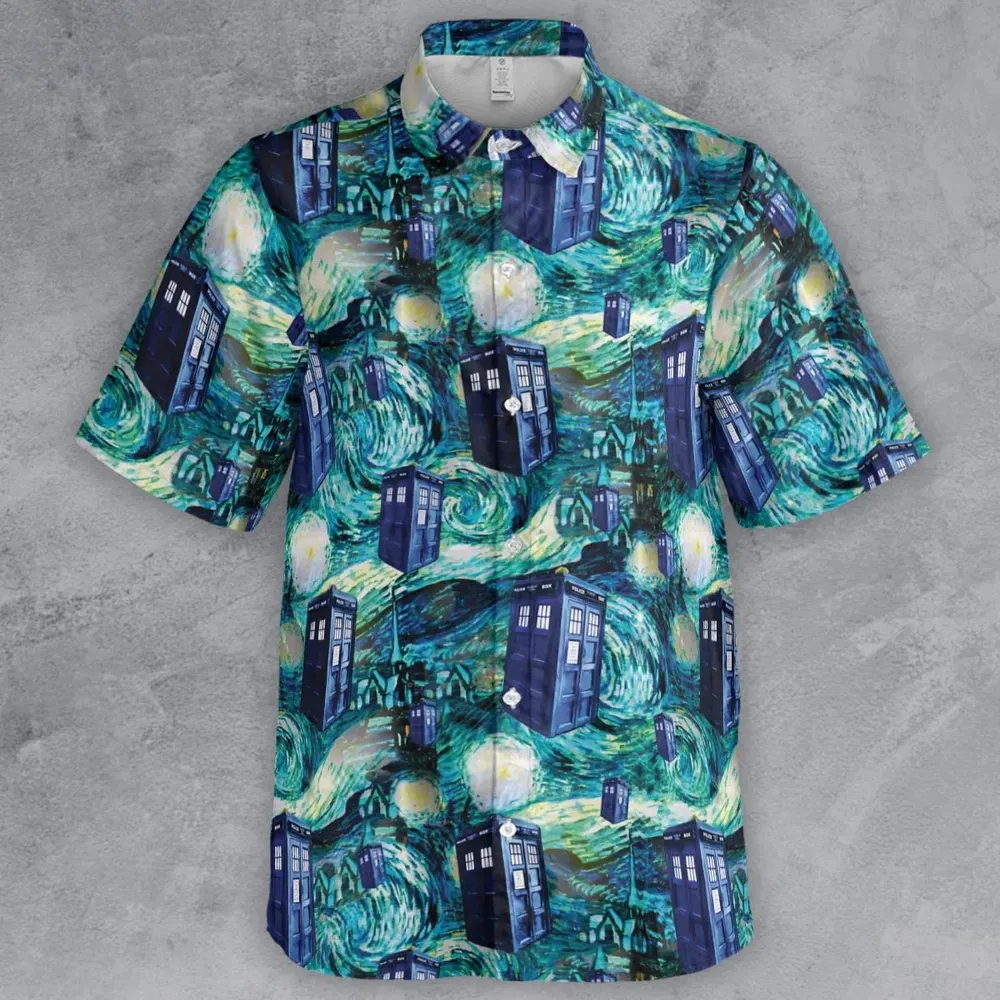 Tardis Starry Night Doctor Who Button Down Shirt - 2