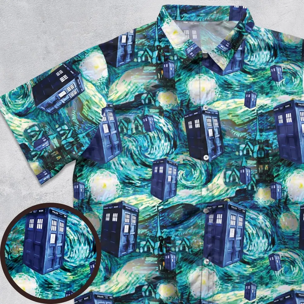 Tardis Starry Night Doctor Who Button Down Shirt - 1