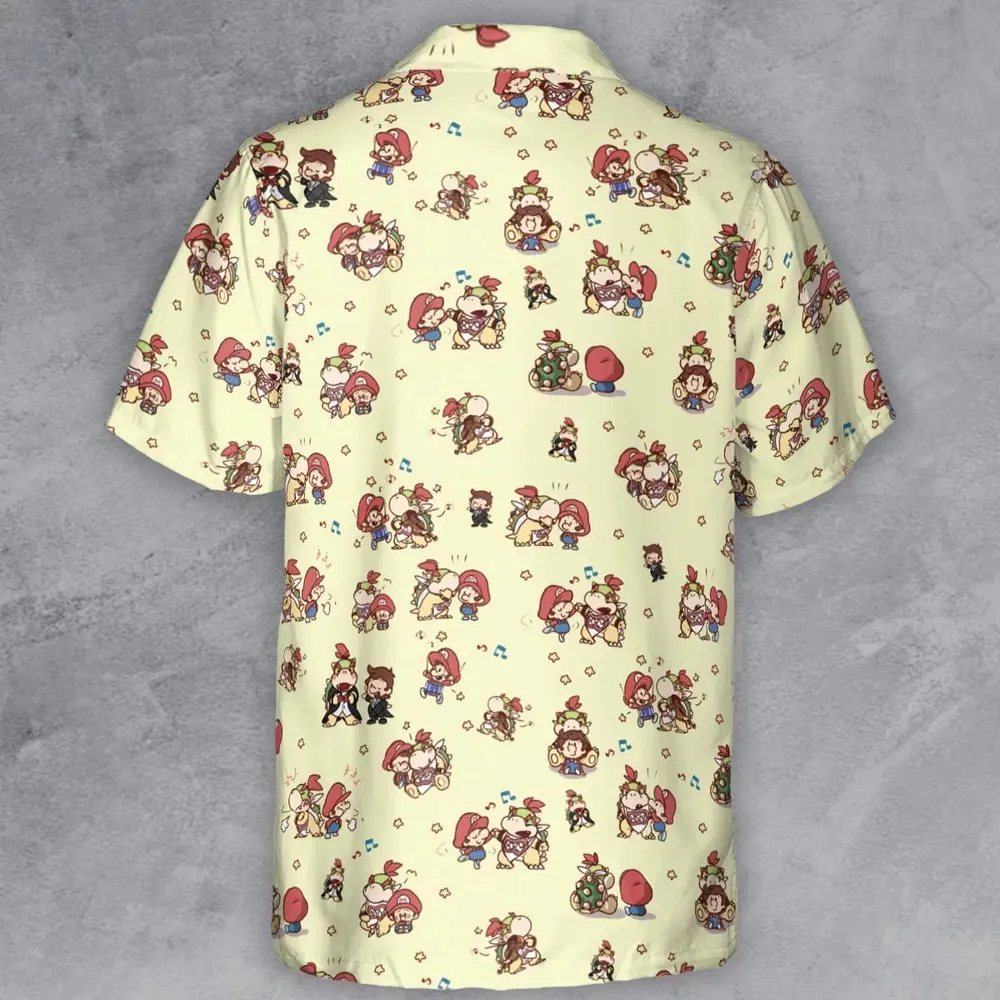 So Cute Bowser and Mario Pattern Button Down Shirt - 3