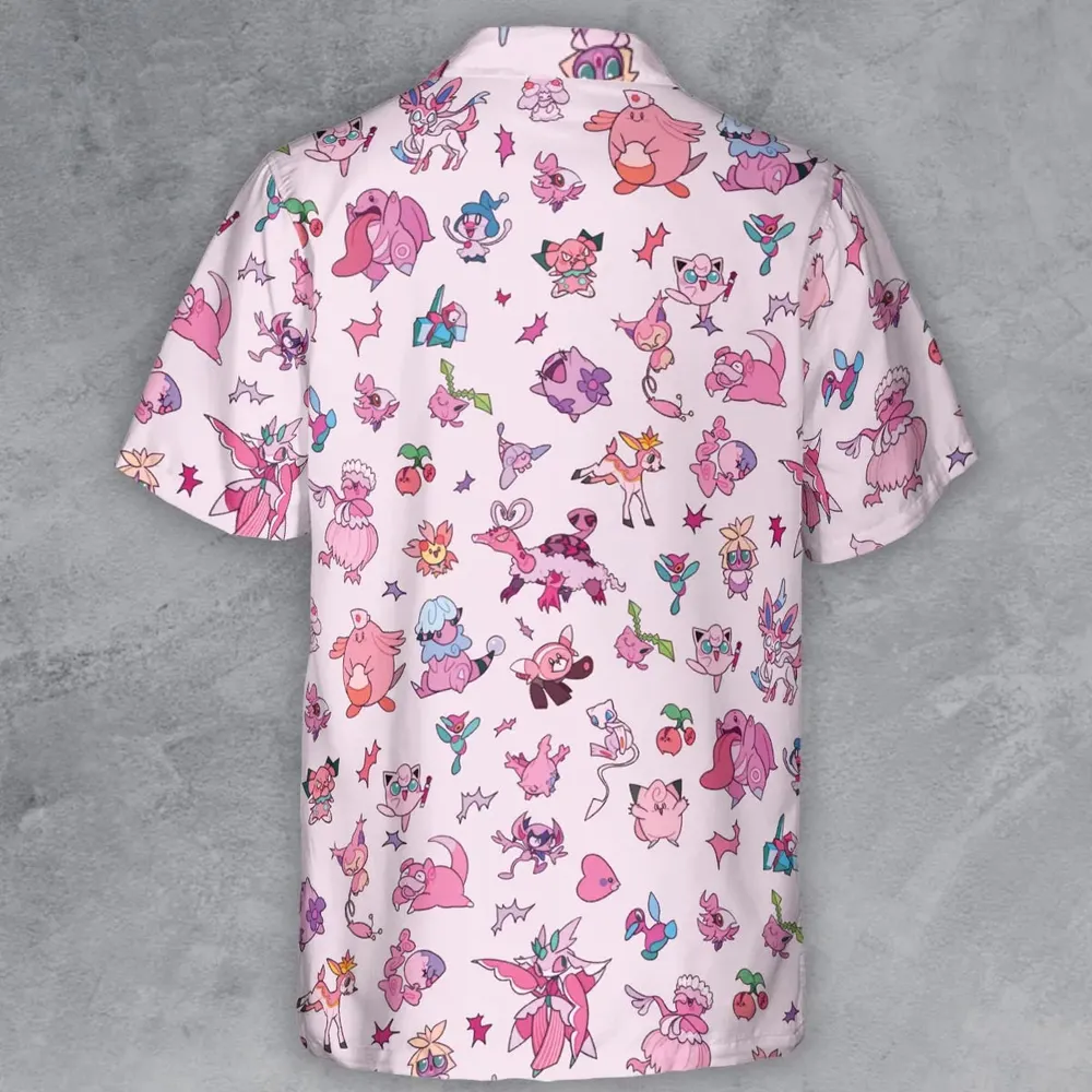 Team Pink Pokemon Pattern Button Down Shirt - 3