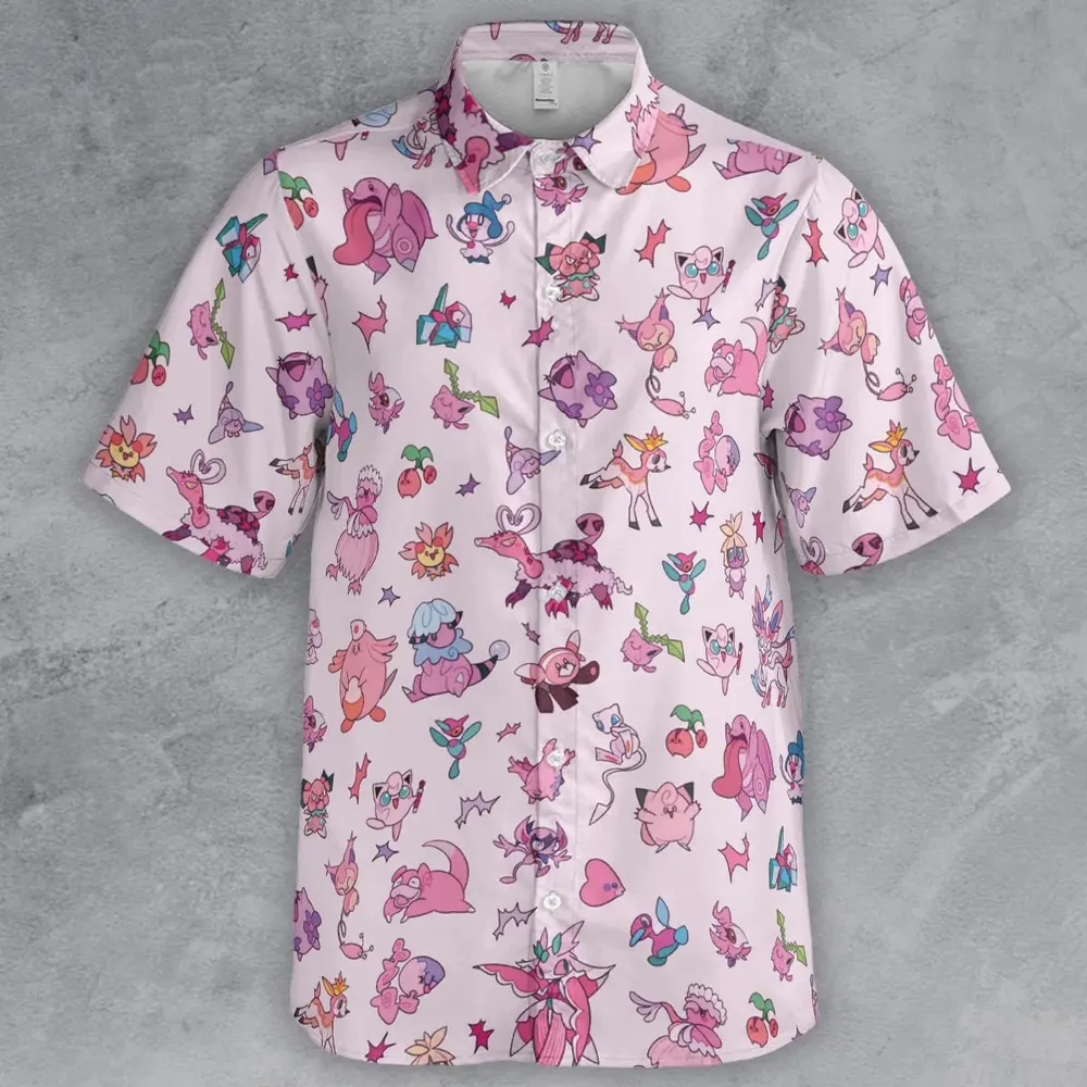Team Pink Pokemon Pattern Button Down Shirt - 2