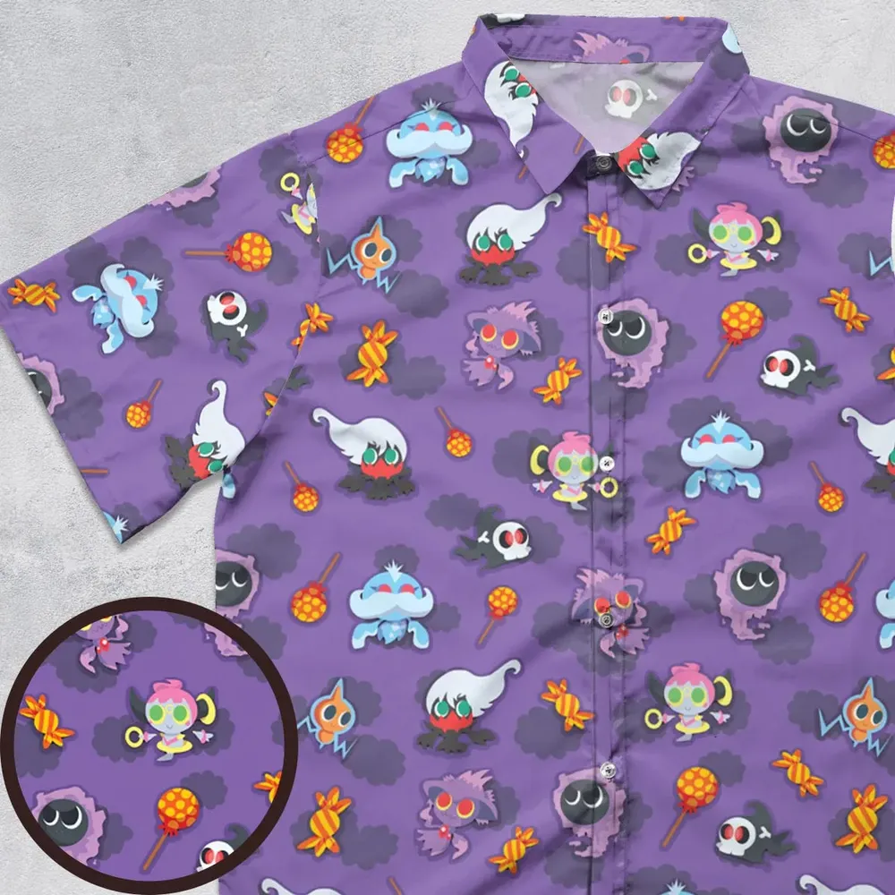 Team Purple Pokemon Pattern Button Down Shirt - 1