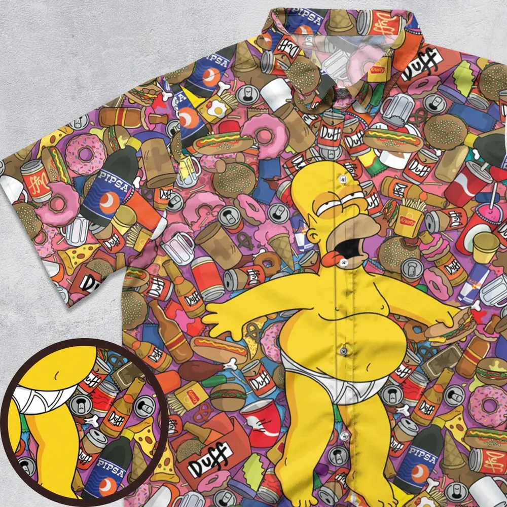 Homer Simpson Getting Drunk Duff Beer The Simpsons Button Down Shirt - 1
