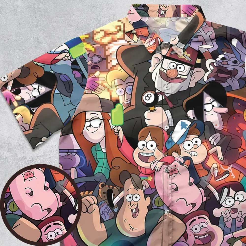 Gravity Falls Characters Pattern Button Down Shirt - 1