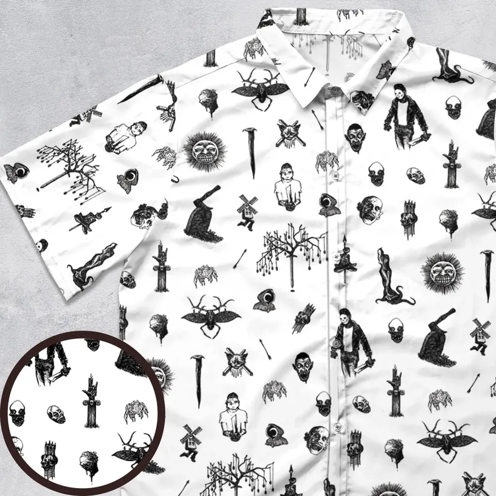 Nosferatu Pattern Button Down Shirt - 1