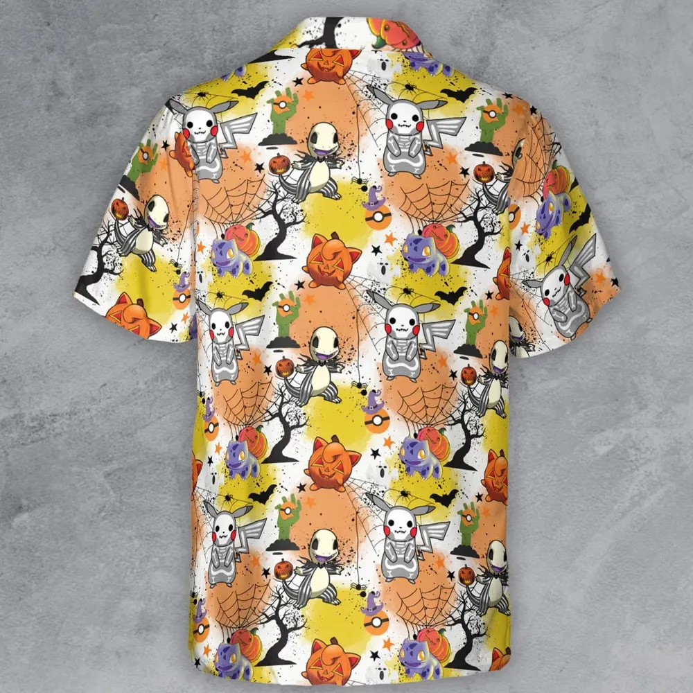 Spooky Costume Pikachu Charmander Jigglypuff Bulbasaur Pokemon Button Down Shirt - 3