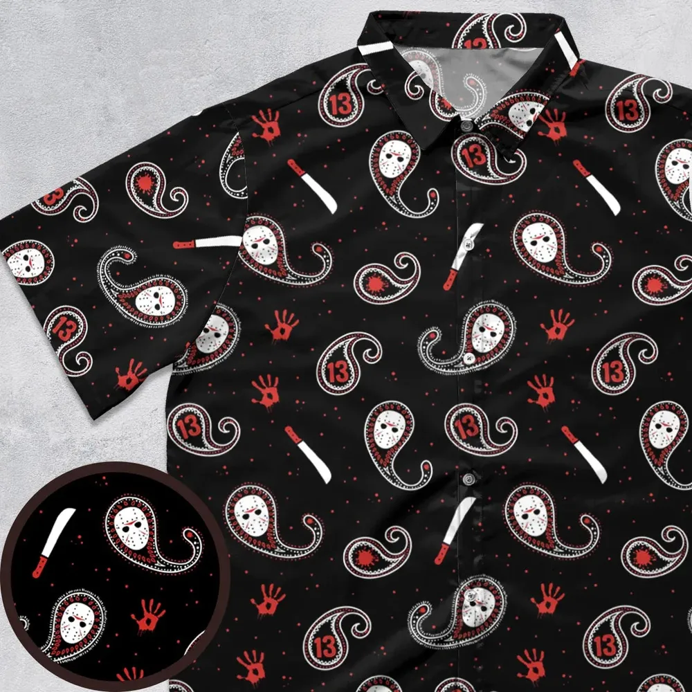 Jason Voorhees Friday The 13th Pattern Button Down Shirt - 1