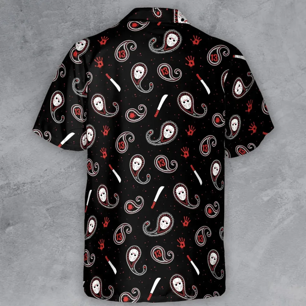 Jason Voorhees Friday The 13th Pattern Button Down Shirt - 3