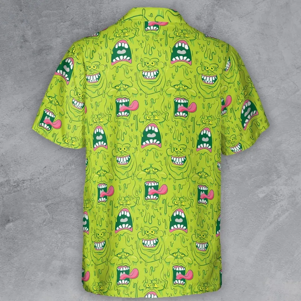 Funny Face Expression Slimer Ghostbusters Button Down Shirt - 3