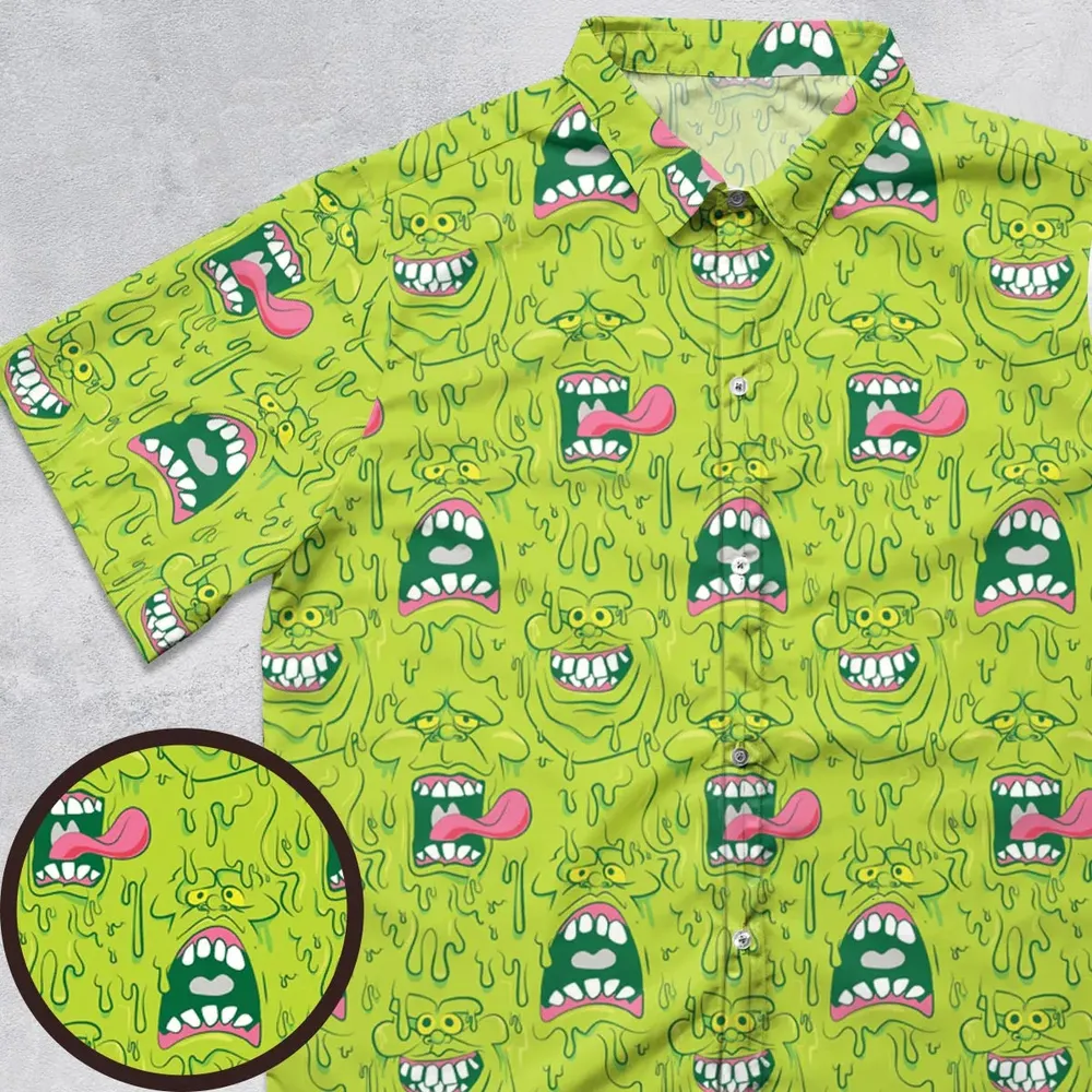 Funny Face Expression Slimer Ghostbusters Button Down Shirt - 1