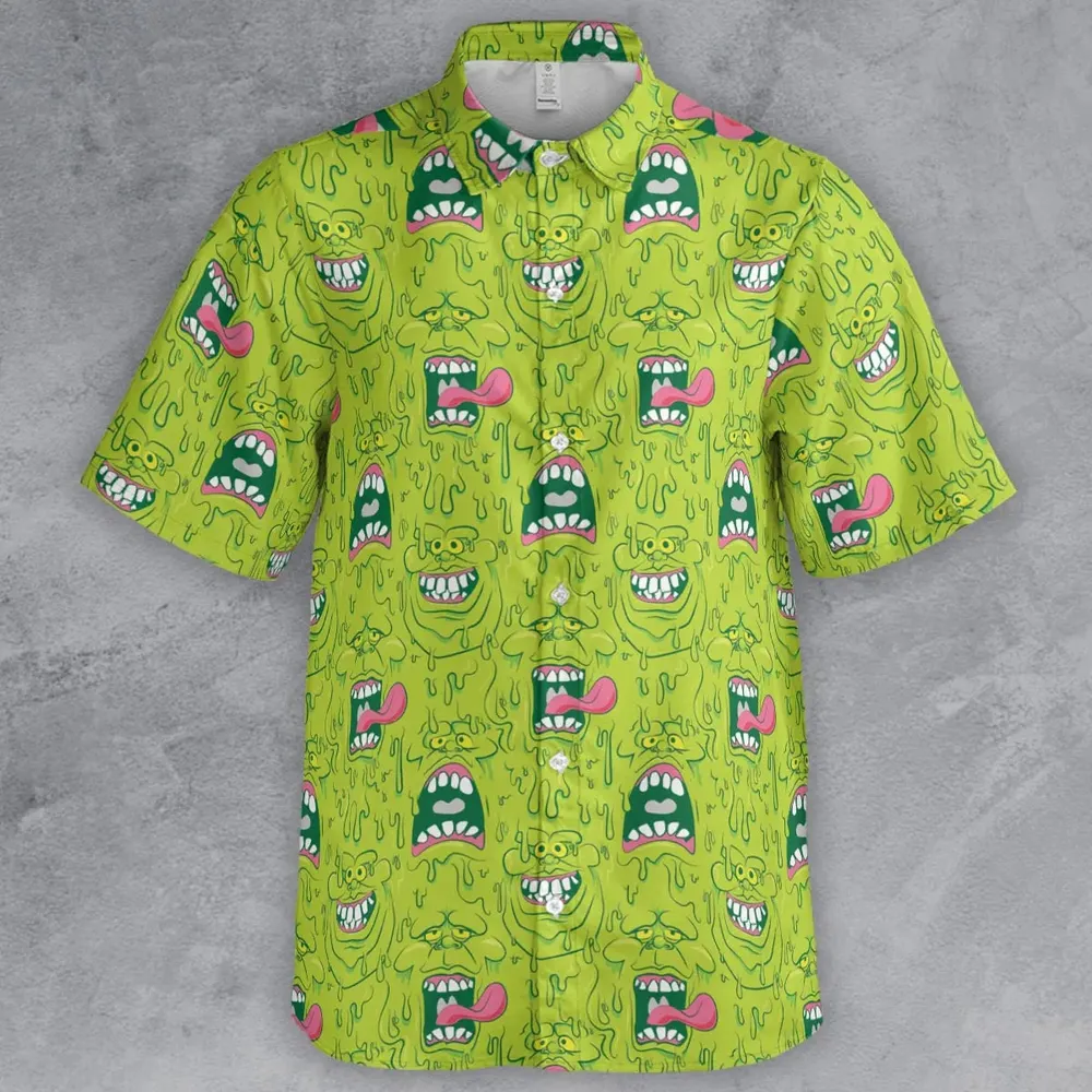 Funny Face Expression Slimer Ghostbusters Button Down Shirt - 2