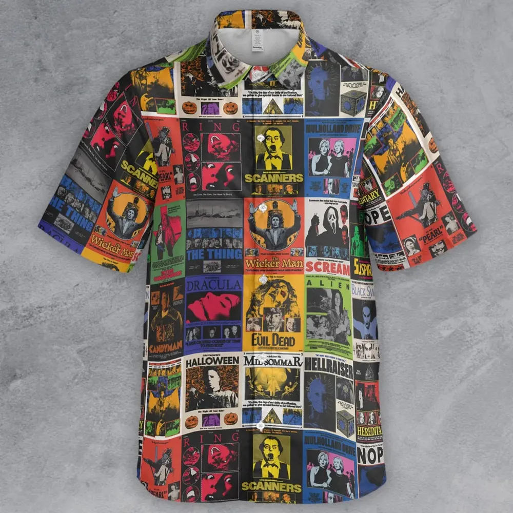 Modern Horror Movies Nope Ghostface Pinhead Pearl Leatherface Halloween Button Down Shirt - 2