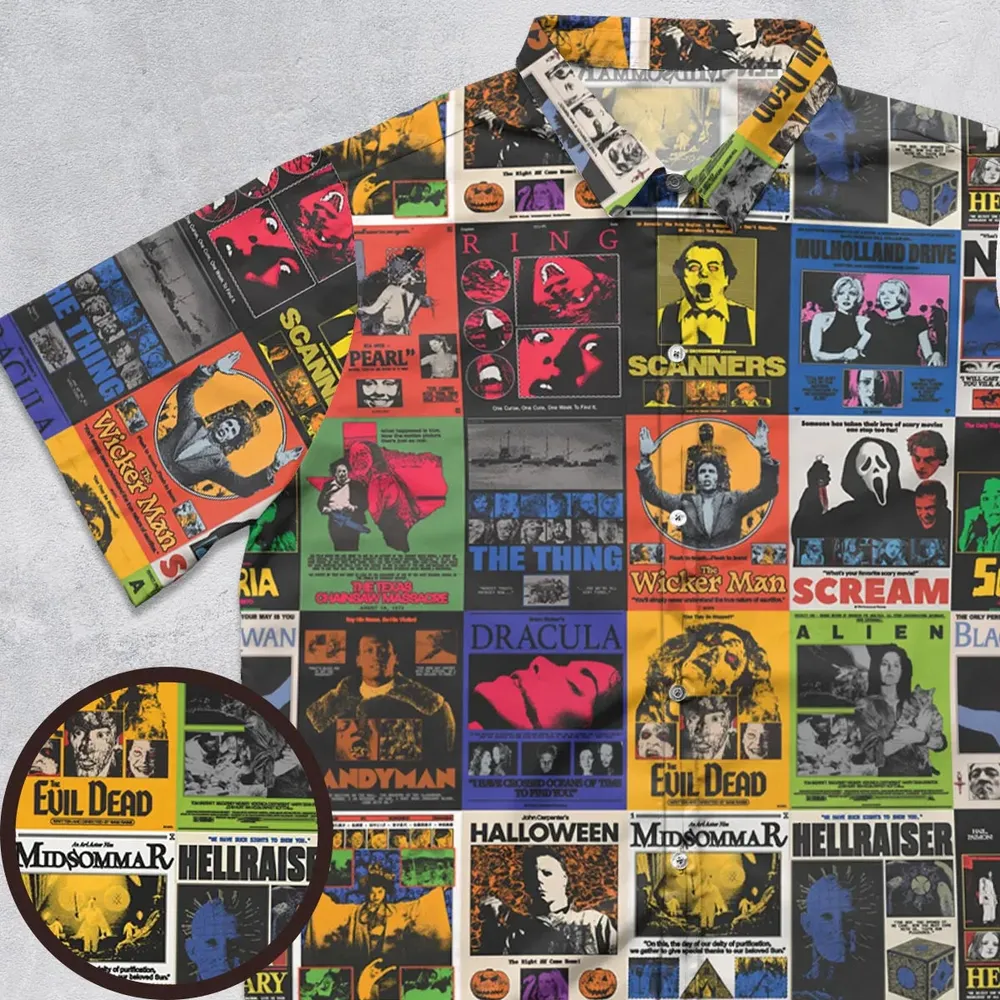 Modern Horror Movies Nope Ghostface Pinhead Pearl Leatherface Halloween Button Down Shirt - 1