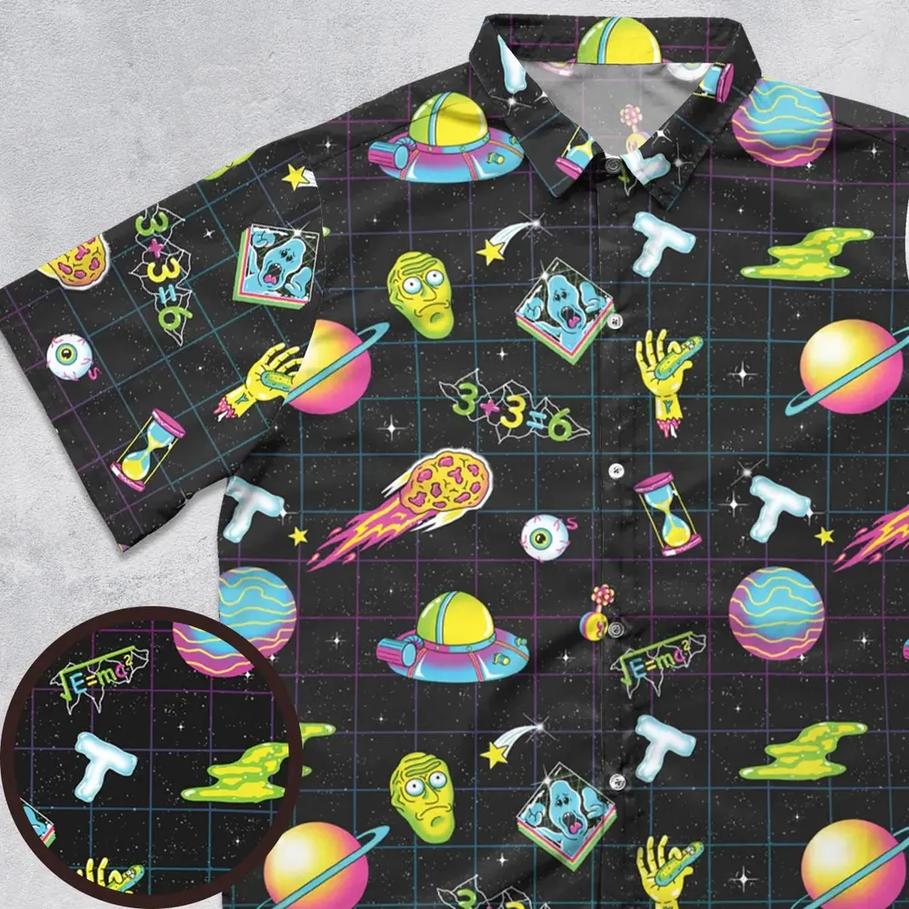Space Fight Rick and Morty Button Down Shirt - 1
